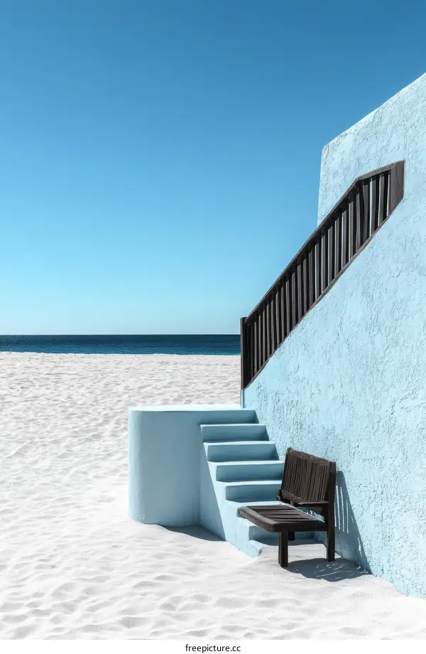 Coastal Steps and Wooden Bench at the Beach