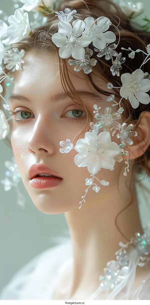 Beautiful Woman with White Flowers in Hair