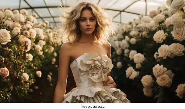 Elegant woman in a lush garden