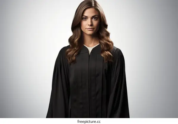 Portrait of a young female judge in a black robe