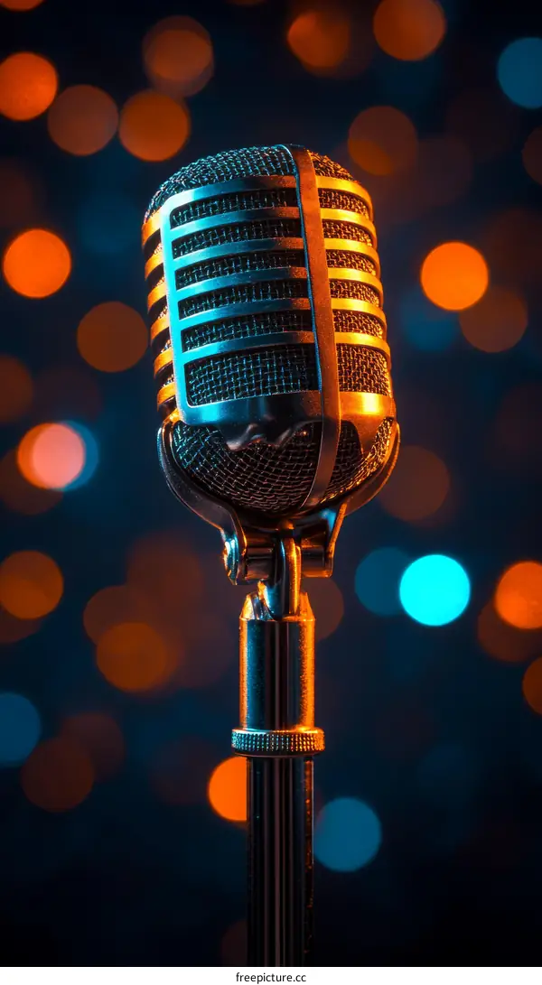 Vintage Microphone Against Bokeh Lights