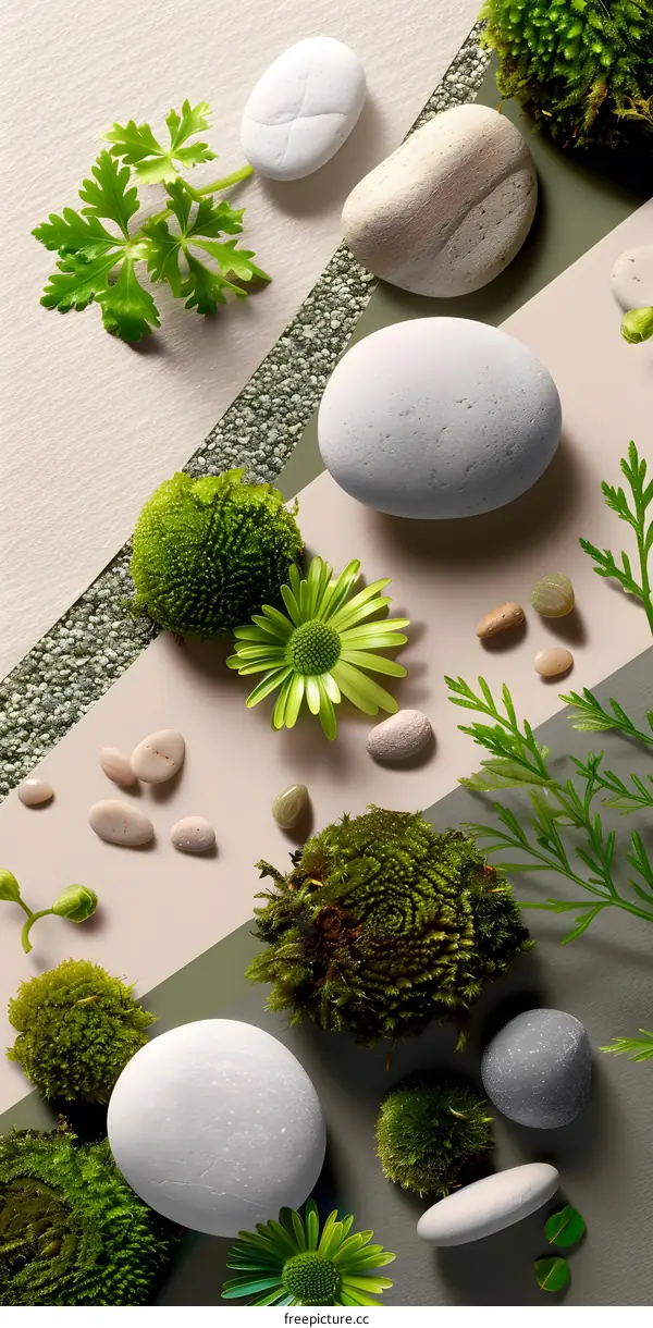 Green Plants Stones and Moss