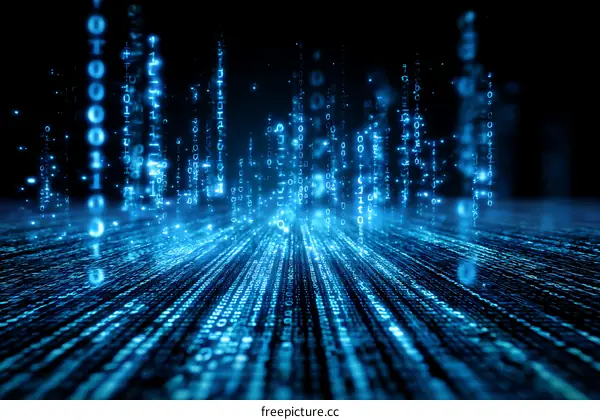 Digital Binary Code Flowing Abstract Background