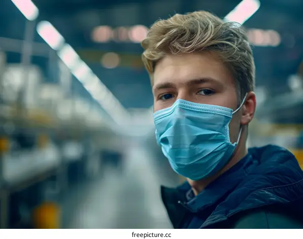 Portrait of a young male wearing a medical face mask