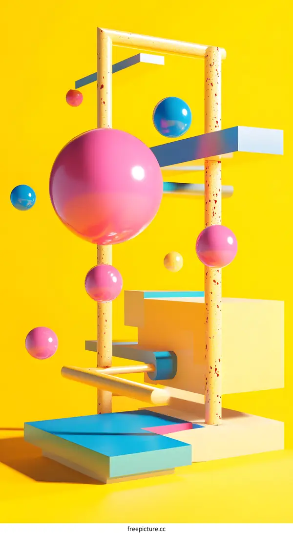 Abstract 3D Illustration with Colorful Shapes and Geometric Patterns