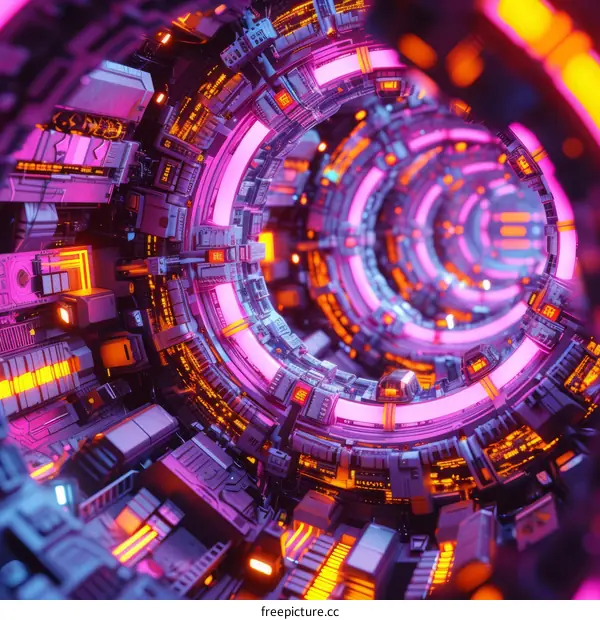 Neon Glowing Tunnel: Futuristic Sci-Fi Corridor