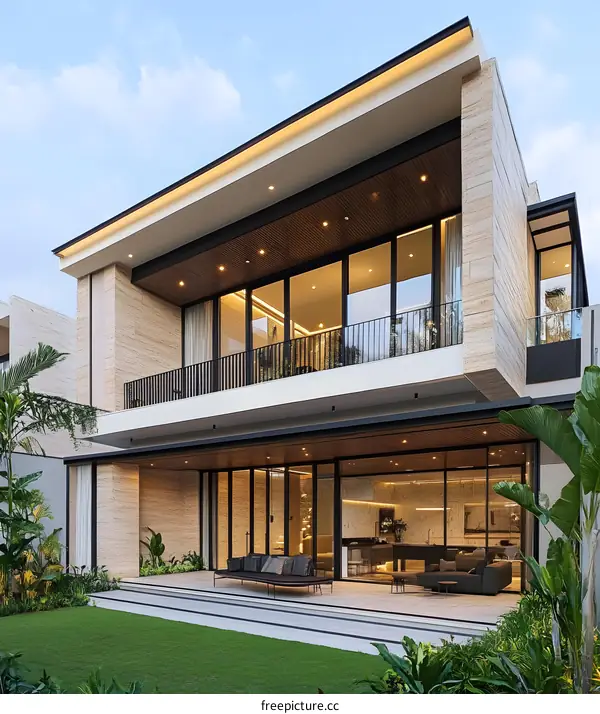 Modern Minimalist Home With Outdoor Patio And Green Grass