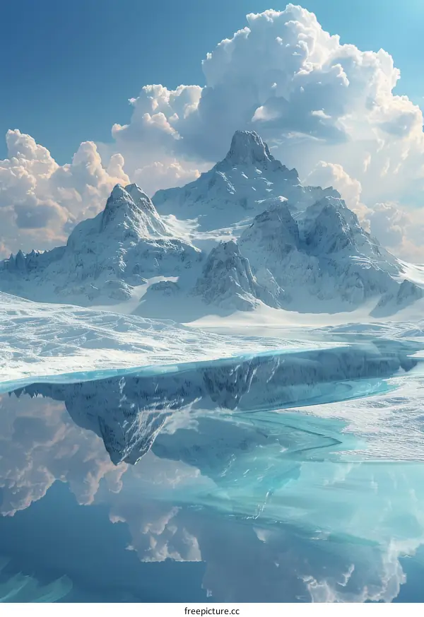 Majestic Snowy Mountain Reflection on Glacial Lake