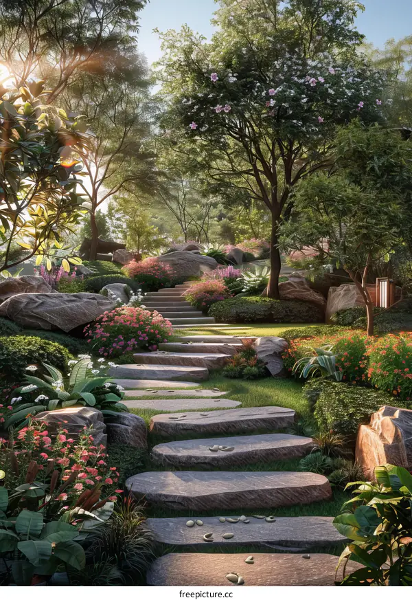 Stepping Stones Path in a Lush Garden