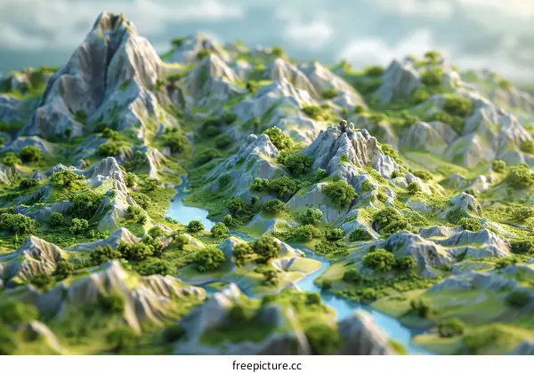 Majestic Mountain Landscape with River and Lush Trees