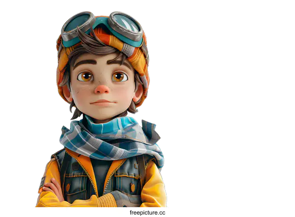 [Transparent Background PNG]Portrait of a young boy wearing a beanie and scarf