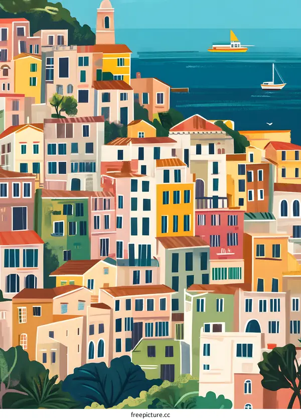 Colorful Buildings Along the Coastline