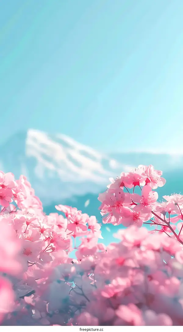 Pink Cherry Blossoms Against Blue Sky