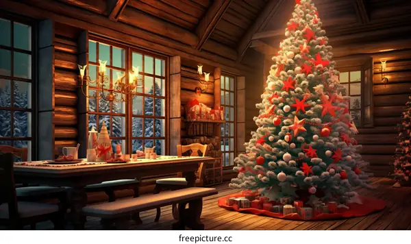 Cozy Christmas Cabin Decorated with a Tree