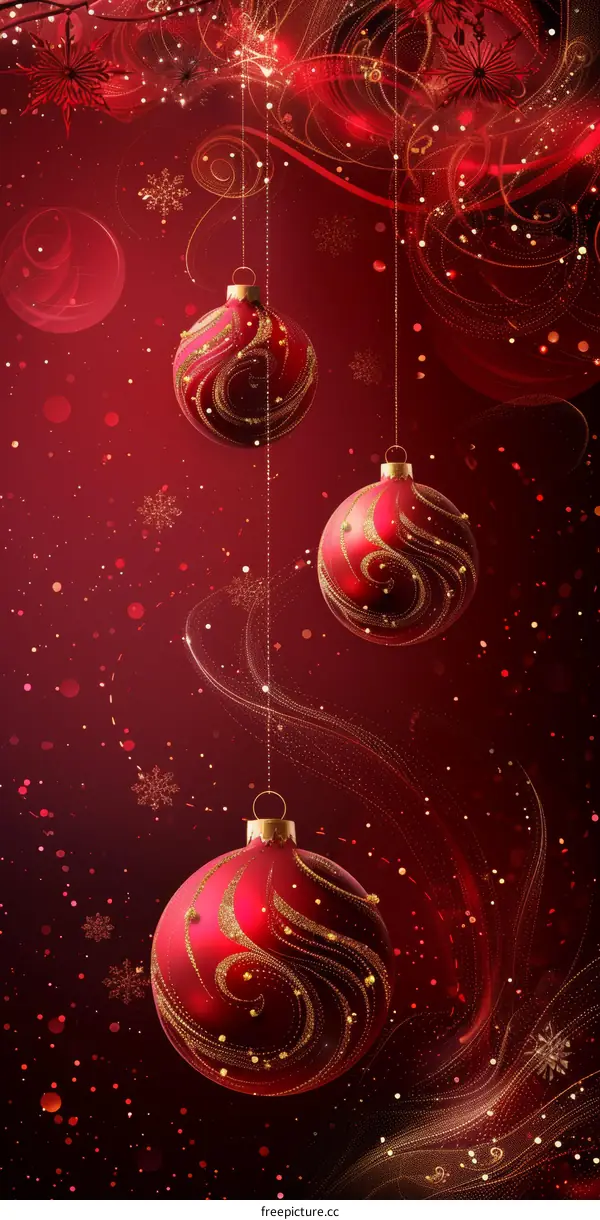 Red Christmas Ornament Ball with Snowflakes on Red Background