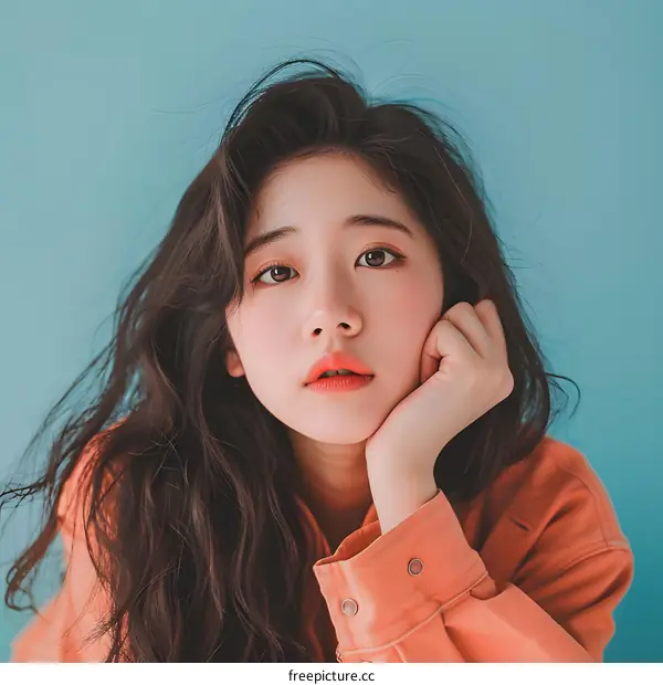 Portrait of a Young Asian Woman with Long Hair