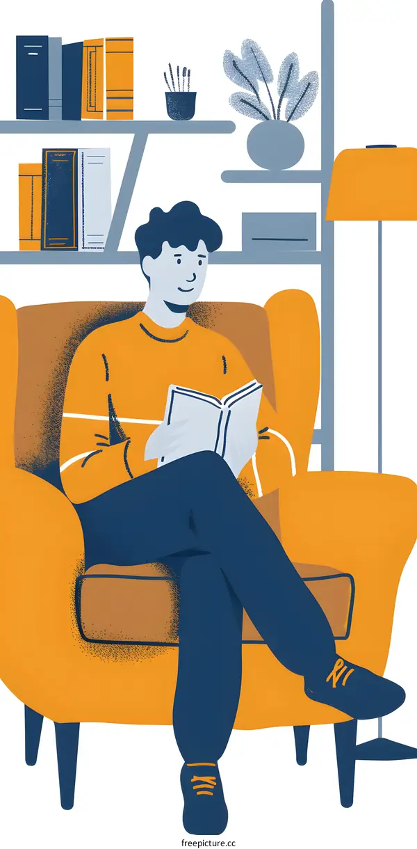 Man Sitting in Armchair and Reading a Book