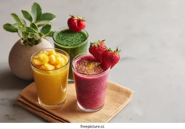 Three Delicious Fruit Smoothies with Fresh Berries