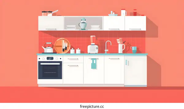 White Kitchen Countertop With Appliances Illustration
