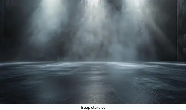 Dark and Foggy Room with Concrete Floor and Spotlights