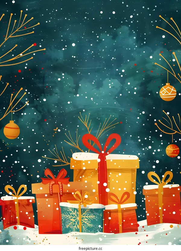 Christmas Gifts  Under Snowy  Winter Night
