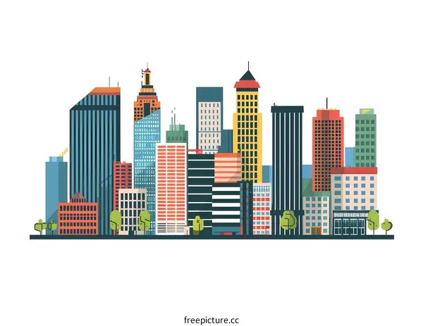 Colorful Flat Design Cityscape with Skyscrapers