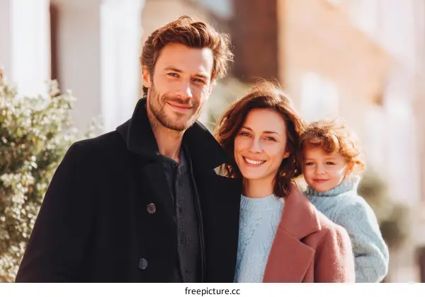 Happy Family Portrait in City Street