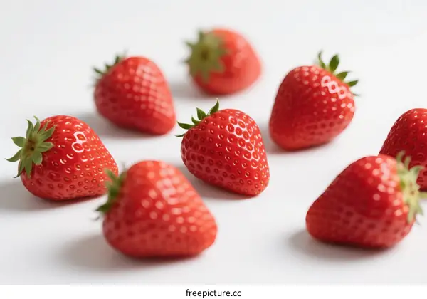 Fresh and Juicy Red Strawberries Arranged on White Background