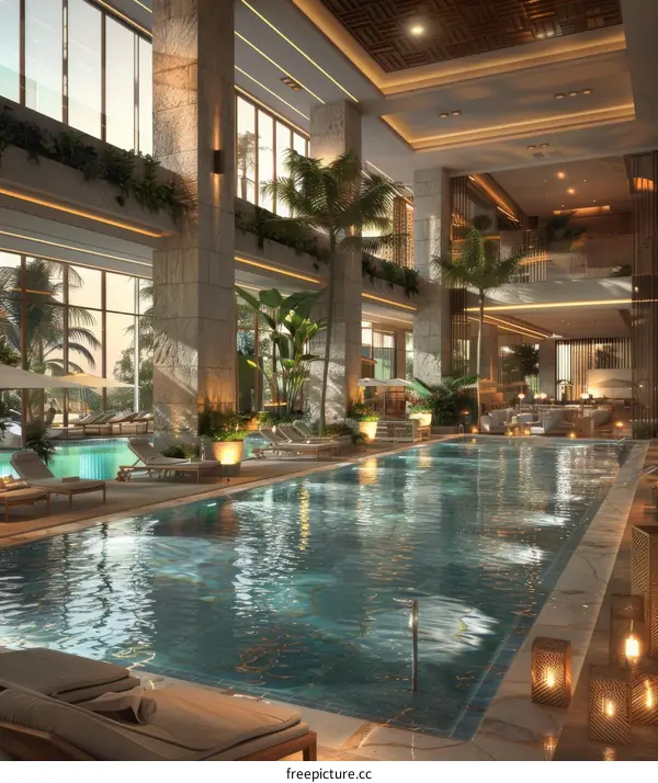 Luxury Indoor Swimming Pool Design in a Modern Hotel