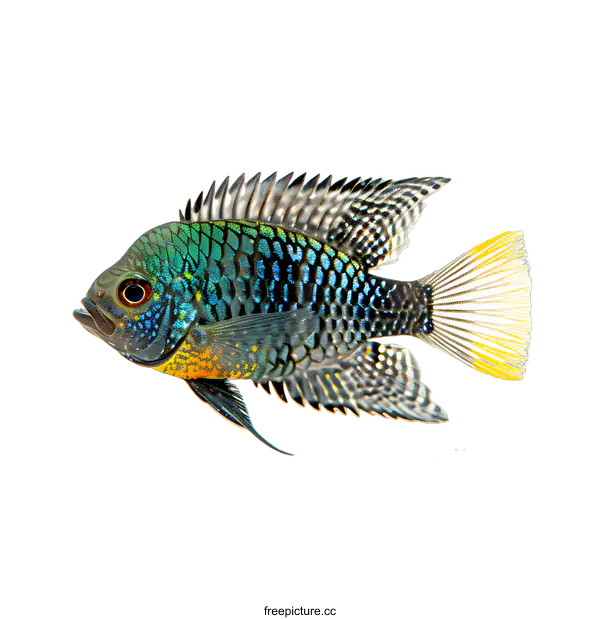 [Transparent Background PNG]Green Terror Cichlid Fish on White Background