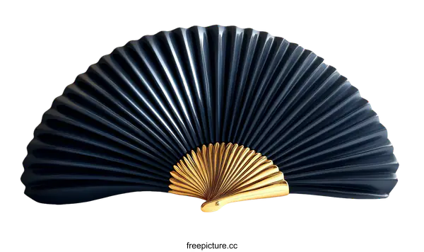 [Transparent Background PNG]Elegant Dark Blue Fan with Gold Accents