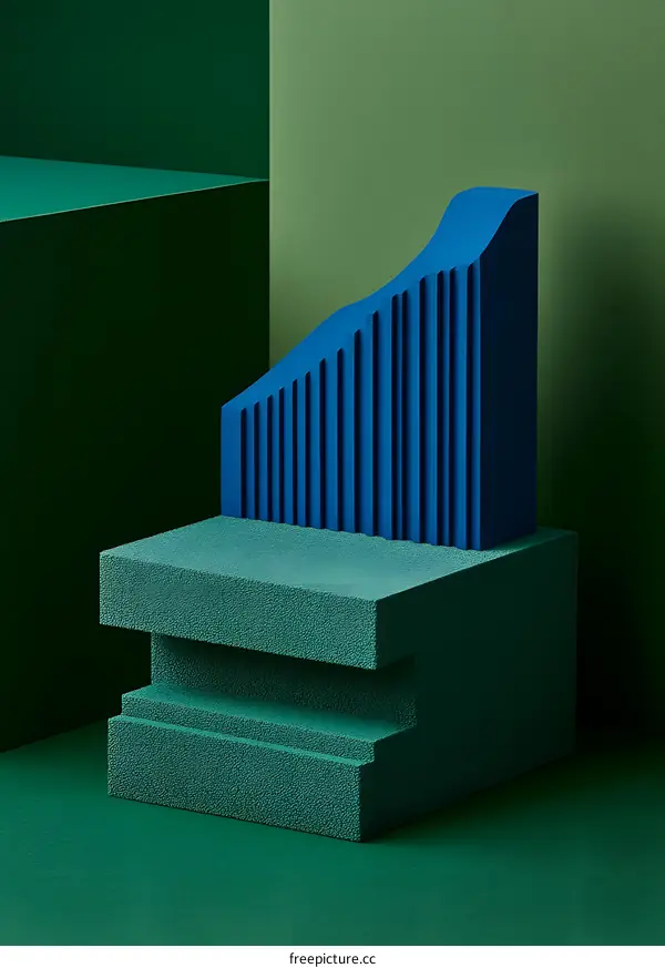 Abstract Green and Blue Geometric Shapes on a Green Background