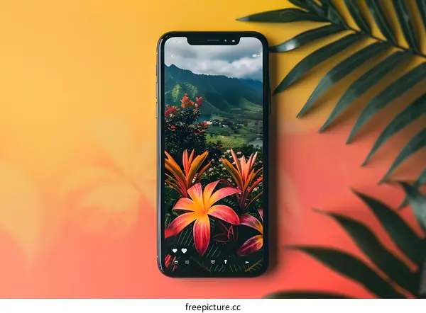 Smartphone Display with Tropical Landscape Wallpaper