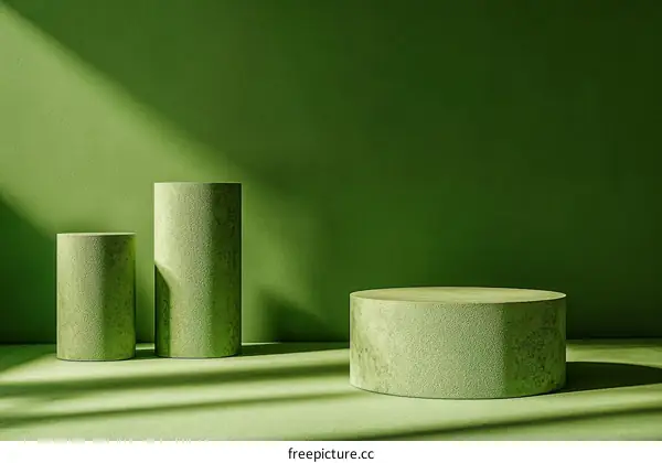 Green Cylindrical Display Stands Studio Backdrop