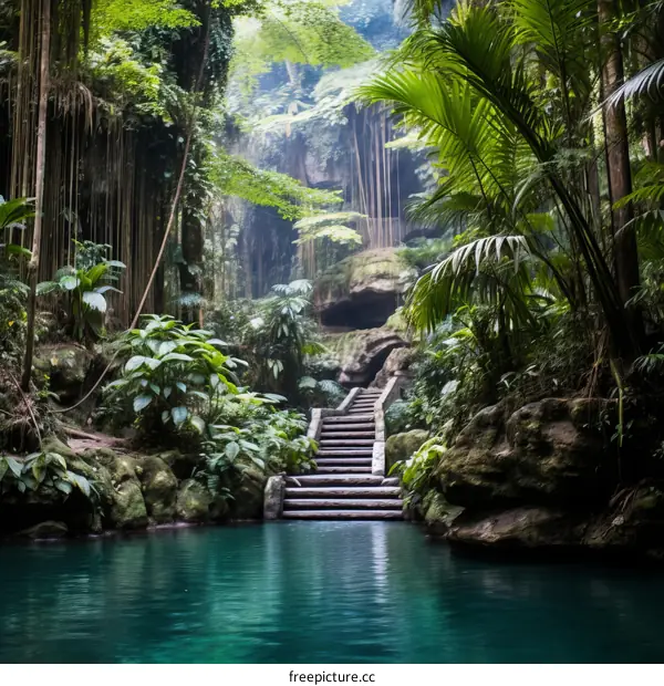 Stairway to the jungle oasis