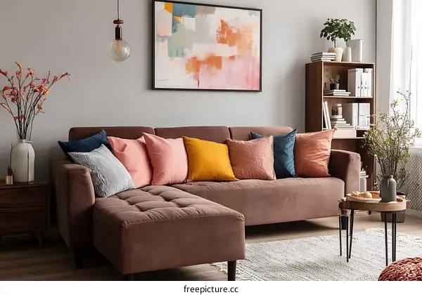 Modern Living Room with L-Shaped Sofa and Artwork