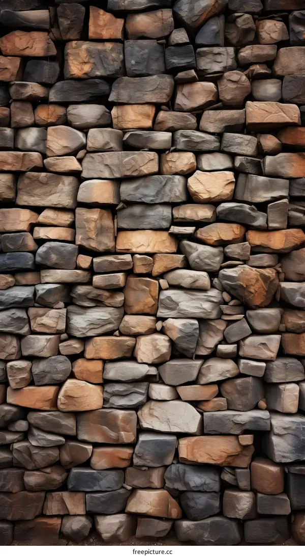 A stone wall with different shades of brown