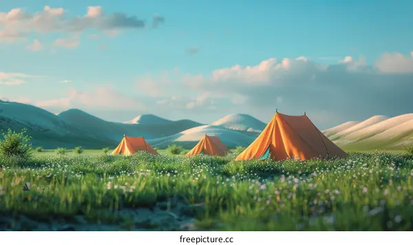 Peaceful Camping Scene in the Mountains