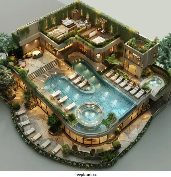 Luxury Rooftop Pool House Design Illustration