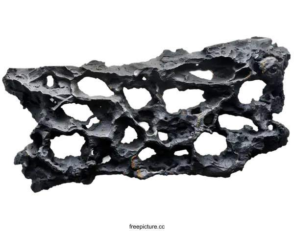 [Transparent Background PNG]Black vesicular basalt with calcite and gold