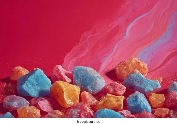 Colorful Abstract Decorative Stones on Red Background