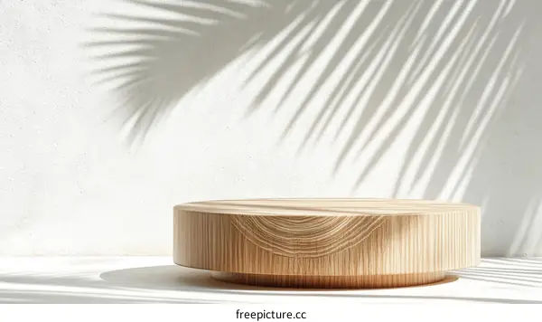 Wooden Display Podium with Palm Leaf Shadows
