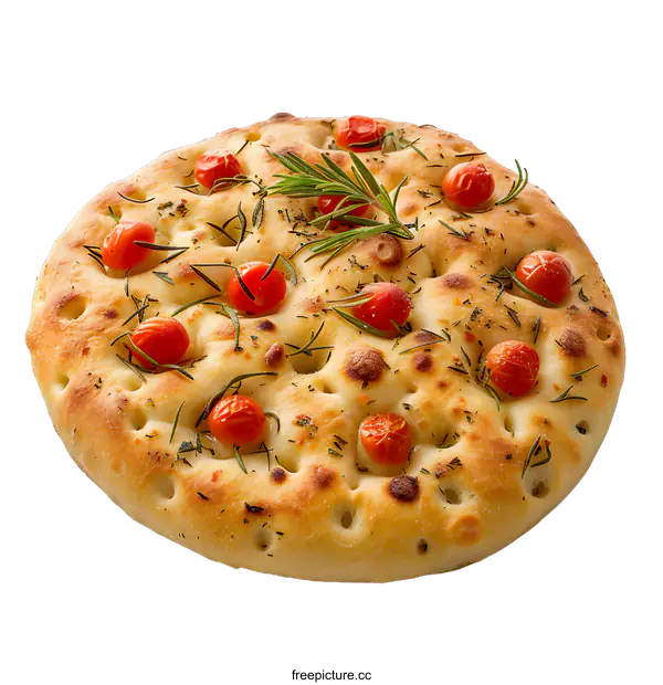 [Transparent Background PNG]Focaccia Bread with Cherry Tomatoes and Rosemary
