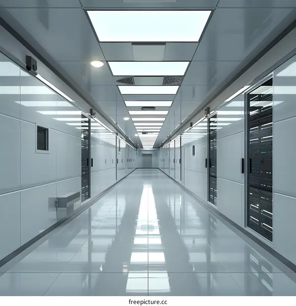 Futuristic Technology Server Room With Glowing Lights