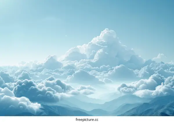 Blue sky and white clouds with mountain peaks