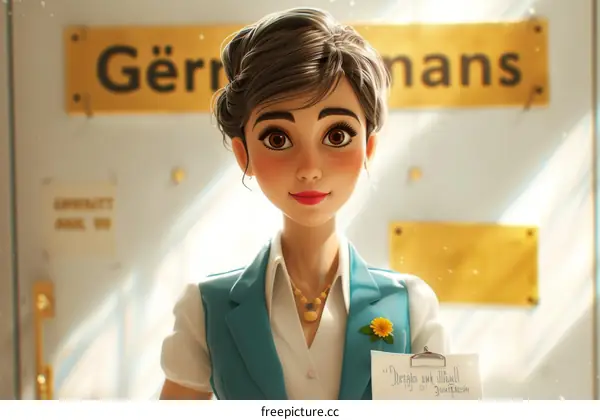 A woman standing in front of a door