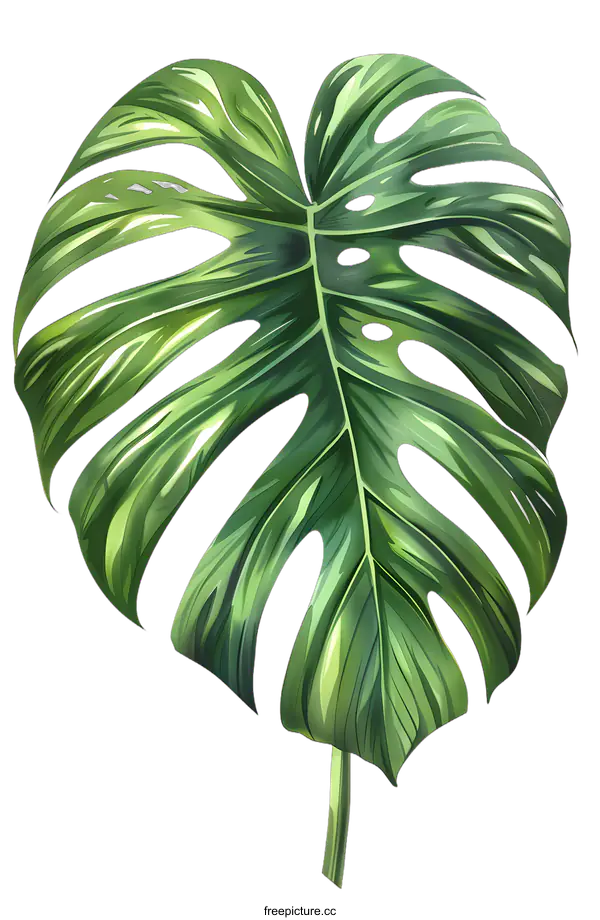 [Transparent Background PNG]Green Monstera Leaf Watercolor Illustration