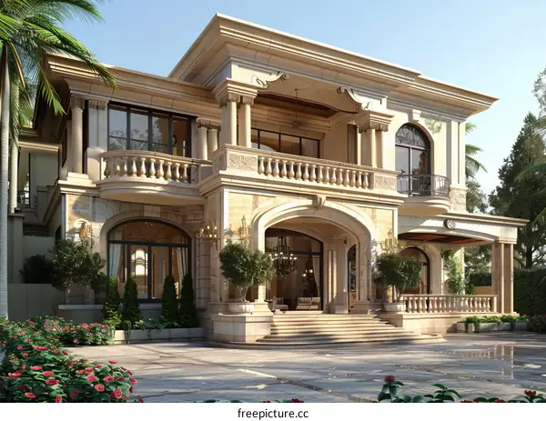 Elegant Mansion Exterior Design Illustration