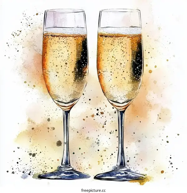Two Champagne Flutes Illustration