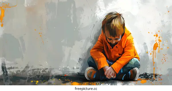 sad boy sitting on the ground